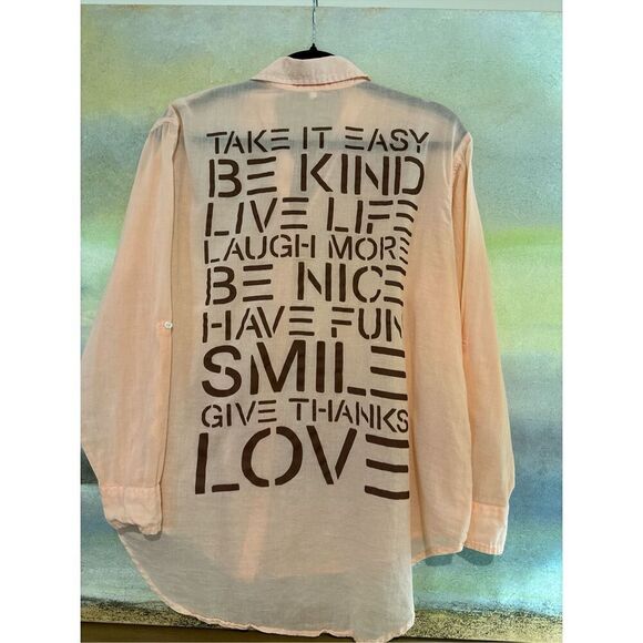 Sundry Women's Gauze Cotton Hi-low Oversized Button-up Graphic Shirt Peach Sz 1 - Picture 2 of 9